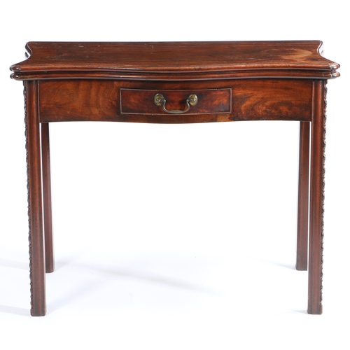 79 - A 19TH CENTURY MAHOGANY CHIPPENDALE STYLE TEA TABLE. of serpentine form, having a single drawer to t... 