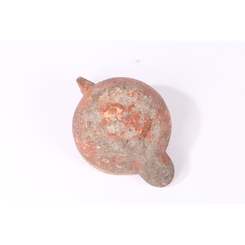 2 - A RARE OVERSIZED ROMAN OIL LAMP, 3RD CENTURY A.D. With the head of a Satyr to the centre and a loop ... 