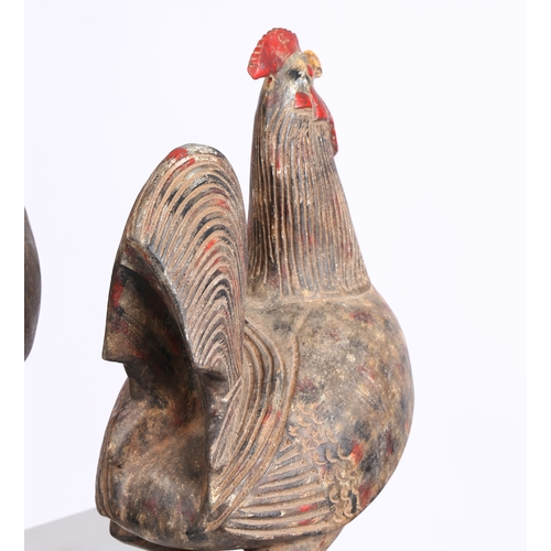 59 - TWO AFRICAN CARVED BIRDS. mid 20th century, to include a carved Cockerel probably Cameroon and a Cra... 