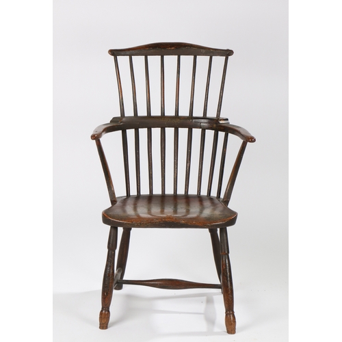 1 - A GEORGE III STICK BACK ASH AND ELM PAINTED WINDSOR ARMCHAIR, WEST COUNTRY, CIRCA 1800/1820. the arc... 
