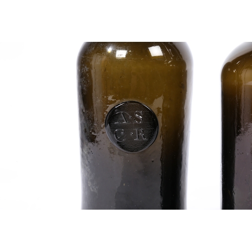 102 - SIX 18TH CENTURY GLASS SEAL BOTTLES BEARING THE SAME SEALS. all bearing the seal 