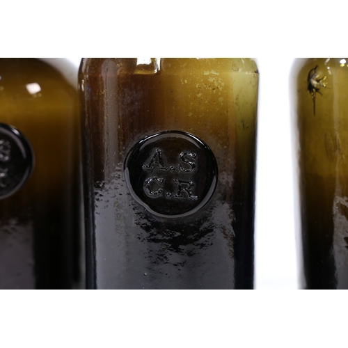 102 - SIX 18TH CENTURY GLASS SEAL BOTTLES BEARING THE SAME SEALS. all bearing the seal 