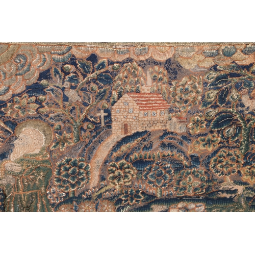 115 - A NEEDLEWORK TABLE CARPET, ENGLISH, CIRCA 1600. Worked in coloured wools, using mainly tent stitch... 