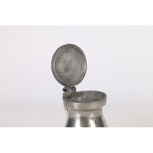 118 - A PEWTER IMPERIAL HALF-PINT BALUSTER MEASURE, SCOTTISH. The slender body with paired incised lines, ... 