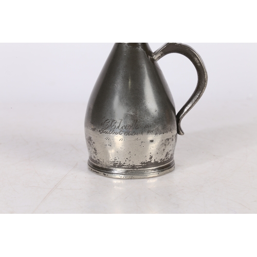 134 - A RARE PEWTER HALF-PINT HARVESTER MEASURE, BRISTOL, CIRCA 1830. The conical body with flared collar,... 