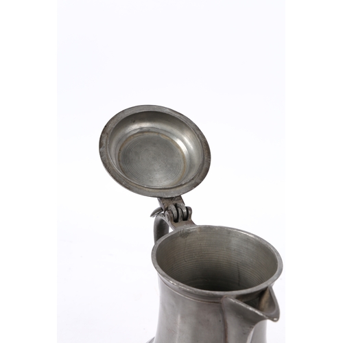 159 - A PEWTER SPOUTED DOMED-LIDDED BULBOUS FLAGON, POSSIBLY ENGLISH, CIRCA 1700. Having a pear-shaped bod... 