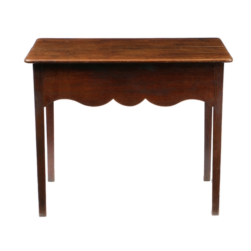 166 - AN UNUSUAL OAK SIDE TABLE, WELSH. the rectangular top above a single drawer with brass swan neck han... 