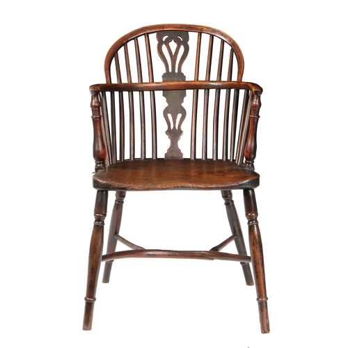 178 - A GEORGE III YEW WOOD AND ELM WINDSOR ARMCHAIR, CIRCA 1820. Nottinghamshire, the arched top rail abo... 