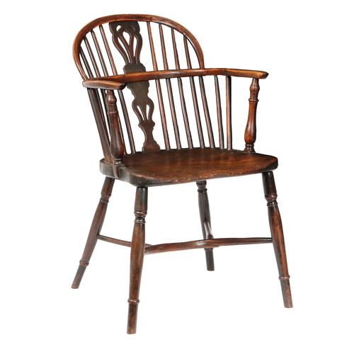 178 - A GEORGE III YEW WOOD AND ELM WINDSOR ARMCHAIR, CIRCA 1820. Nottinghamshire, the arched top rail abo... 