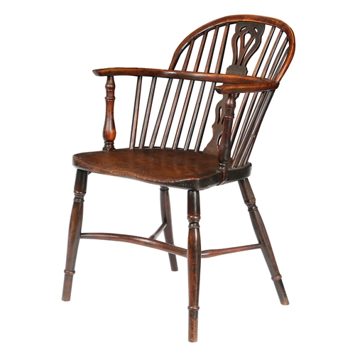 178 - A GEORGE III YEW WOOD AND ELM WINDSOR ARMCHAIR, CIRCA 1820. Nottinghamshire, the arched top rail abo... 