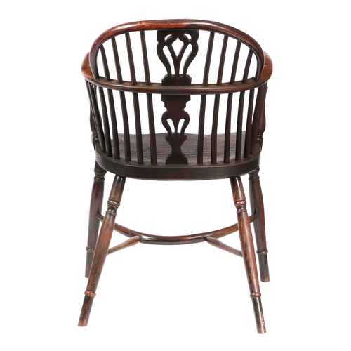 178 - A GEORGE III YEW WOOD AND ELM WINDSOR ARMCHAIR, CIRCA 1820. Nottinghamshire, the arched top rail abo... 