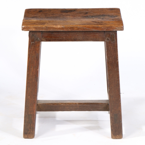 187 - A SMALL GEORGE III OAK JOINT STOOL, WELSH, CIRCA 1800. With one-piece rectangular top, shallow plain... 