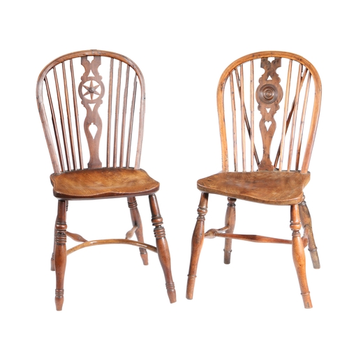 190 - TWO 19TH CENTURY YEW WOOD AND ELM SINGLE CHAIRS, CIRCA 1800. The first with a arched top rail above ... 