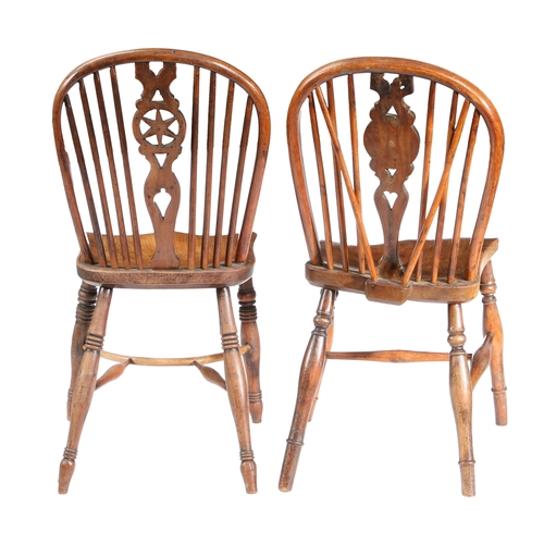 190 - TWO 19TH CENTURY YEW WOOD AND ELM SINGLE CHAIRS, CIRCA 1800. The first with a arched top rail above ... 