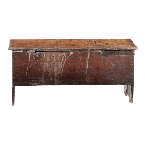 198 - A MID-17TH CENTURY OAK BOARDED CHEST, CIRCA 1630-60. Constructed from single-piece boards, the lid a... 