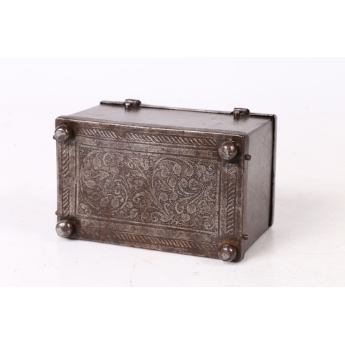 213 - A FINE AND SMALL ETCHED STEEL TABLE CASKET, NUREMBERG/AUGSBURG, CIRCA 1600. Of rectangular form, the... 