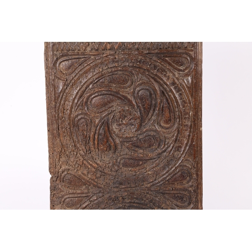 221 - A MID-15TH CENTURY CARVED OAK PANEL, CIRCA 1450. Principally carved with a large mouchette-filled oc... 