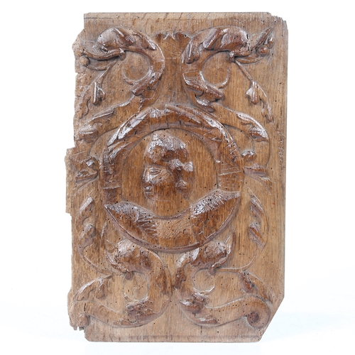 225 - AN EARLY 16TH CENTURY OAK ROMAYNE-TYPE PANEL, CIRCA 1520. Designed with a male bust profile, within ... 