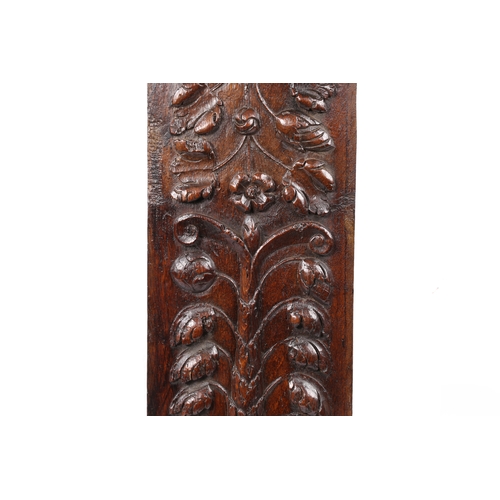 229 - A 16TH CENTURY OAK PANEL, CIRCA 1520-50. Designed with a Tree of Life, with budding hops,  height ... 