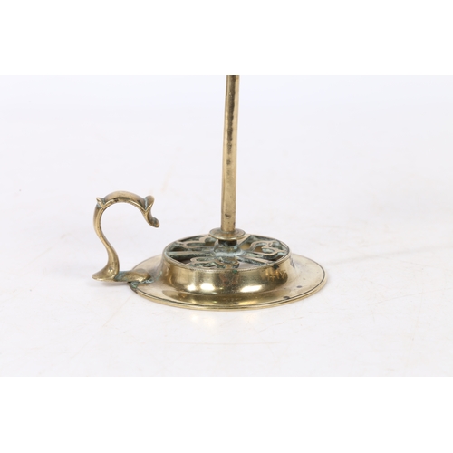 235 - A GEORGE III BRASS WAX JACK. with scissor handles to the sprung wax holder above a stem and a heart ... 