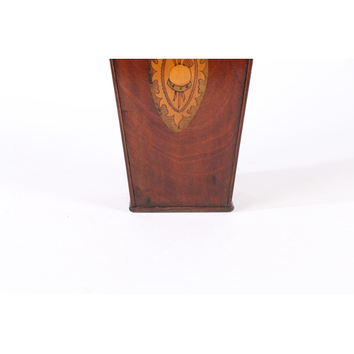 28 - A GEORGE III MAHOGANY CANDLEBOX. with a shaped top above a sloping lid and a inlaid body.