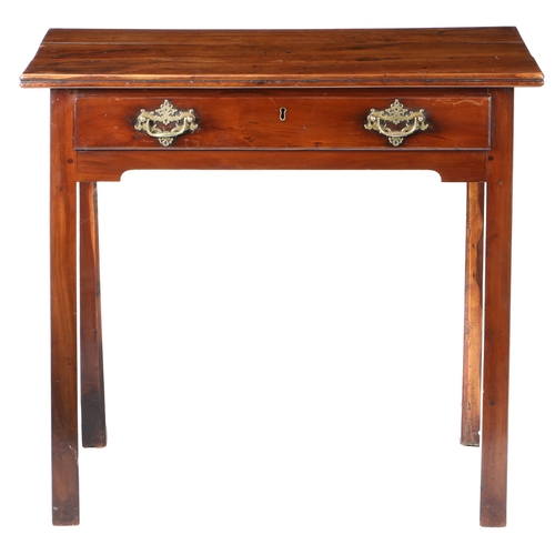 35 - A GEORGE III YEW WOOD SIDE TABLE. the rectangular top above a single drawer raised on square legs, 7... 