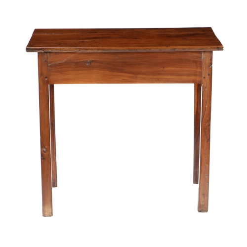 35 - A GEORGE III YEW WOOD SIDE TABLE. the rectangular top above a single drawer raised on square legs, 7... 