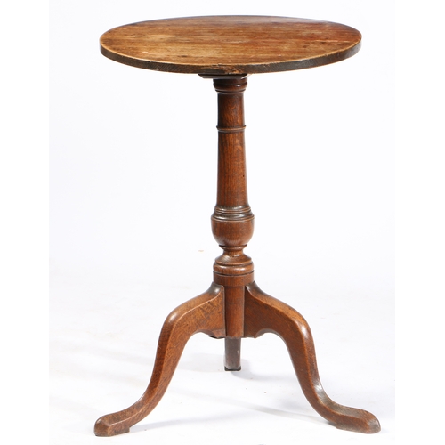 5 - A GEORGE III ASH AND OAK TRIPOD TABLE, CIRCA 1780. Having a fixed, one-piece, circular ash top, on a... 