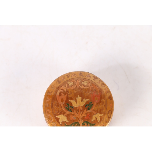 57 - A SMALL STRAW-WORK LOVE-TOKEN BOX, FRENCH, CIRCA 1800. of circular form, worked in coloured straw, t... 