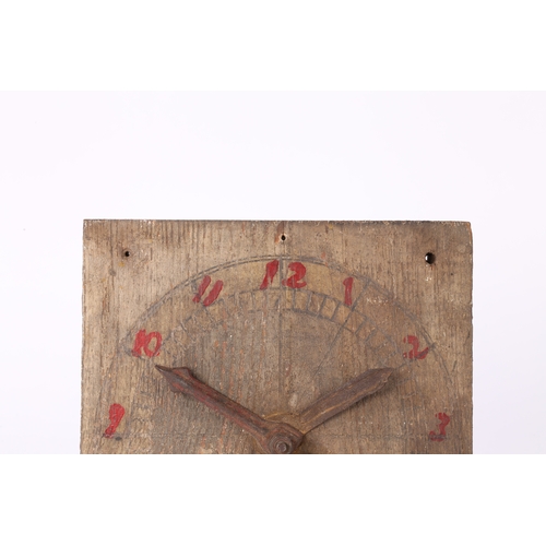 61 - AN EARLY 20TH CENTURY AMERCIAN FOLK ART CLOCK DIAL. With bolt attached handles and red painted numer... 