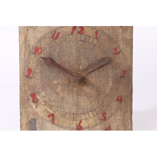 61 - AN EARLY 20TH CENTURY AMERCIAN FOLK ART CLOCK DIAL. With bolt attached handles and red painted numer... 