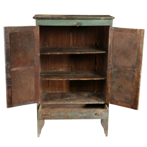 63 - A 19TH CENTURY AMERICAN PIE SAFE CUPBOARD. The rectangular top above a pair doors inset with pierced... 