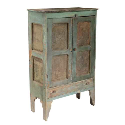 63 - A 19TH CENTURY AMERICAN PIE SAFE CUPBOARD. The rectangular top above a pair doors inset with pierced... 