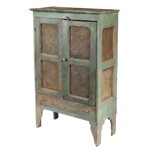 63 - A 19TH CENTURY AMERICAN PIE SAFE CUPBOARD. The rectangular top above a pair doors inset with pierced... 