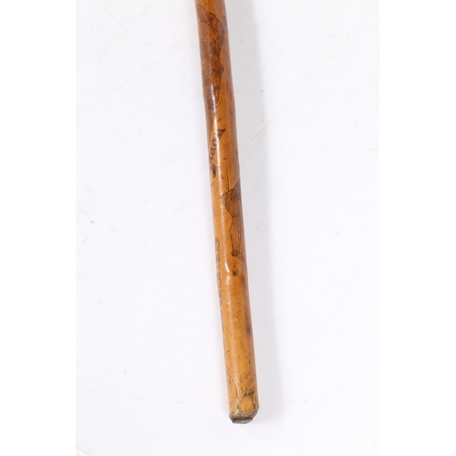 74 - OF SUFFOLK INTEREST: A FRUITWOOD PENWORK DECORATED WALKING CANE, NAMED & DATED MAY 4 1844. With inte... 