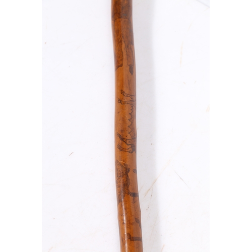 74 - OF SUFFOLK INTEREST: A FRUITWOOD PENWORK DECORATED WALKING CANE, NAMED & DATED MAY 4 1844. With inte... 