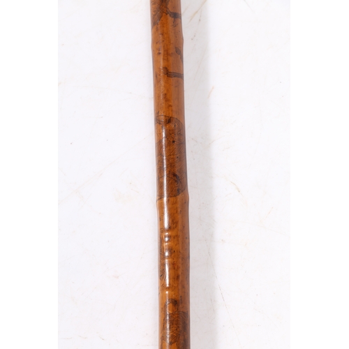 74 - OF SUFFOLK INTEREST: A FRUITWOOD PENWORK DECORATED WALKING CANE, NAMED & DATED MAY 4 1844. With inte... 