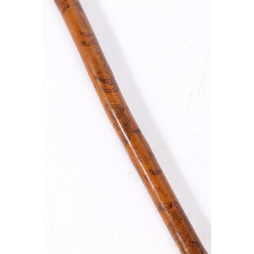 74 - OF SUFFOLK INTEREST: A FRUITWOOD PENWORK DECORATED WALKING CANE, NAMED & DATED MAY 4 1844. With inte... 