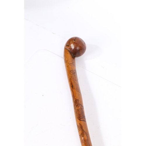 74 - OF SUFFOLK INTEREST: A FRUITWOOD PENWORK DECORATED WALKING CANE, NAMED & DATED MAY 4 1844. With inte... 