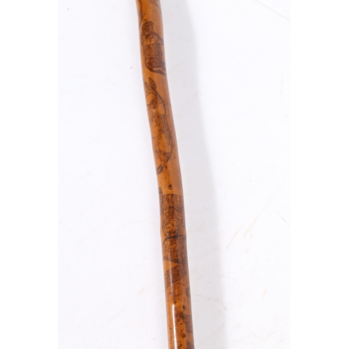 74 - OF SUFFOLK INTEREST: A FRUITWOOD PENWORK DECORATED WALKING CANE, NAMED & DATED MAY 4 1844. With inte... 