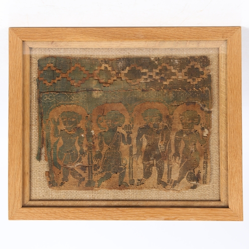 88 - IMPORTANT COPTIC FRAGEMENT, EGYPT 5-6TH CENTURY AD. The textile depicting four dancing figures below... 