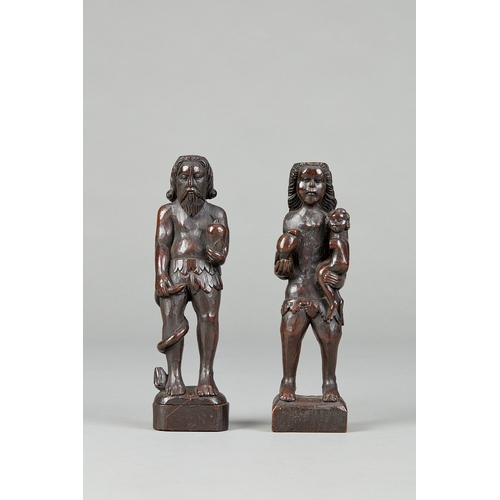 102 - A RARE PAIR OF ELIZABETHAN OAK FIGURES OF ADAM AND MARY, ENGLISH, CIRCA 1580-1600. The pair of figur... 