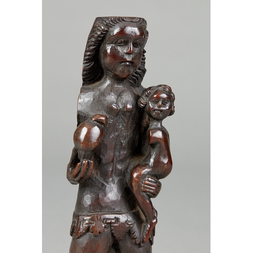 102 - A RARE PAIR OF ELIZABETHAN OAK FIGURES OF ADAM AND MARY, ENGLISH, CIRCA 1580-1600. The pair of figur... 