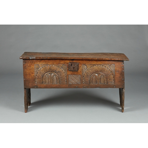 11 - A RARE HENRY VII/HENRY VIII, TUDOR OAK AND POLYCHROME CARVED BOARDED CHEST, CIRCA 14901520. A rare ... 