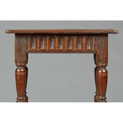 14 - A FINE ELIZABETHAN OAK NULLED FRIEZE JOINED STOOL, CIRCA 1590-1600. The sophisticated Elizabethan St... 