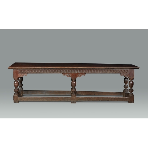 23 - A FINE AND PROVENANCED JAMES / CHARLES I SIX LEG OAK REFECTORY TABLE, HASELOUR HALL, STAFFORDSHIRE, ... 