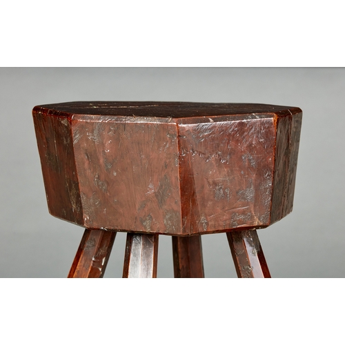 25 - A RARE AND UNUSUAL GEORGE III YEW OCTAGONAL TOP FOUR LEG STOOL, ENGLISH, CIRCA 1750-1780. The octago... 