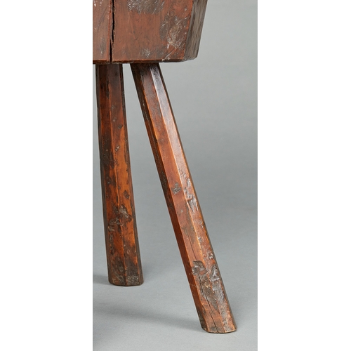 25 - A RARE AND UNUSUAL GEORGE III YEW OCTAGONAL TOP FOUR LEG STOOL, ENGLISH, CIRCA 1750-1780. The octago... 