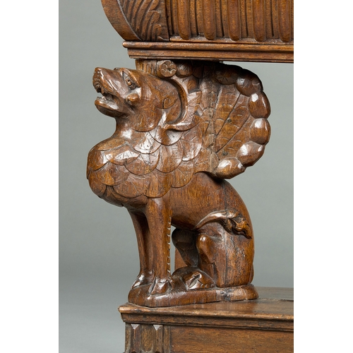 32 - A RARE ELIZABETHAN OAK THREE TIER BUFFET WITH QUADRUPLE GRIFFIN SUPPORTS, HOME COUNTIES, CIRCA 1570-... 