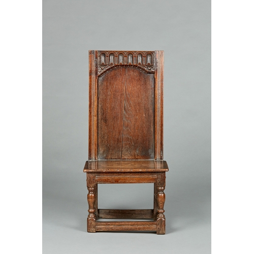 39 - A RARE AND UNUSUAL ELIZABETHAN OAK LOW SEATED BACKSTOOL CHILDS CHAIR, ENGLISH, CIRCA 1580-1600. With... 